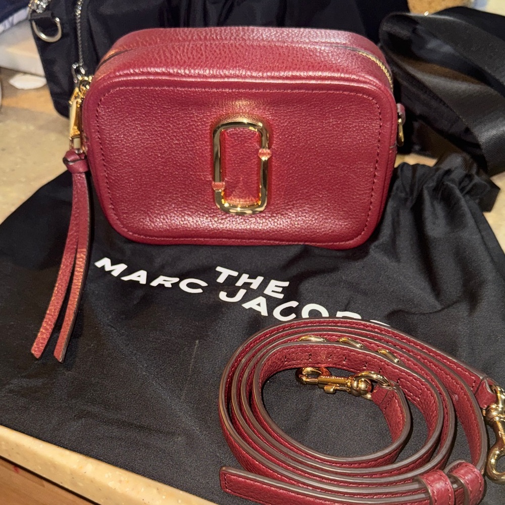Marc Jacobs Deep Red Crossbody Bag with Gold Accents